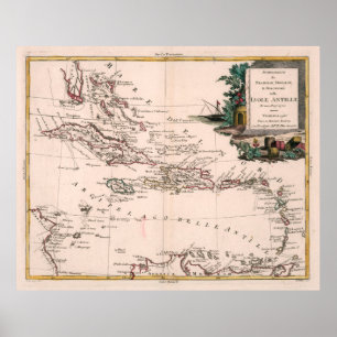 Old Caribbean Map (1785) West Indies Atlas Poster