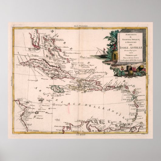Old Caribbean Map (1785) West Indies Atlas Poster (Voorkant)