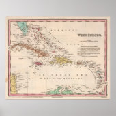 Old Caribbean Map (1834) West Indies Atlas Poster (Voorkant)