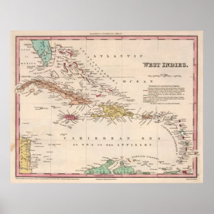 Old Caribbean Map (1834) West Indies Atlas Poster