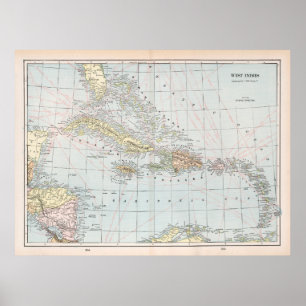 Old Caribbean Map (1901)  West Indies Atlas Poster