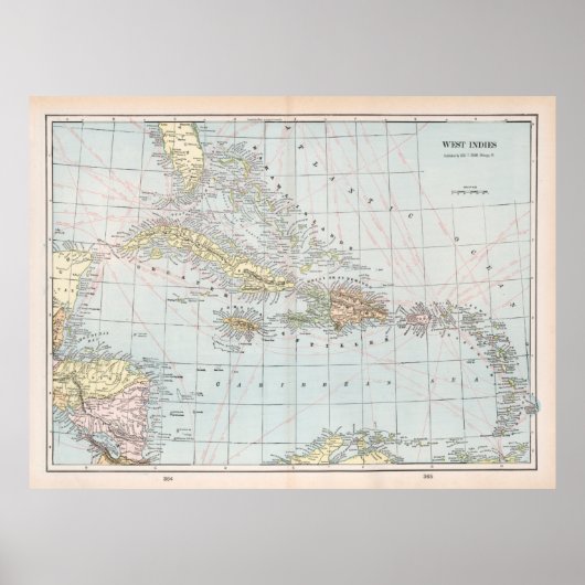 Old Caribbean Map (1901) West Indies Atlas Poster (Voorkant)