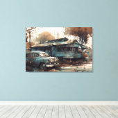 Old cars in front of an old house canvas afdruk (Insitu (Houten vloer))