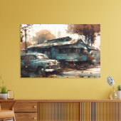 Old cars in front of an old house canvas afdruk (Insitu (Woonkamer))