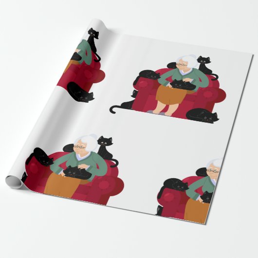 Old Cat Lady Cadeaupapier (Uitgerold)