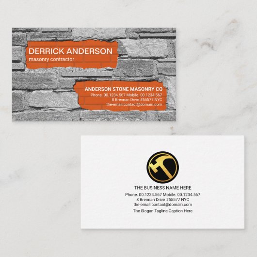 Old Cement Wall New Brickwork Brick Laying Visitekaartje (Voorkant / Achterkant)