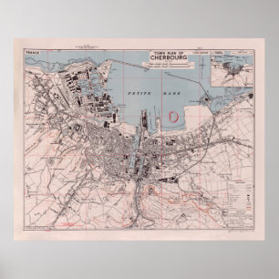 Old Cherbourg France Map (1943)  Normandy Poster