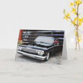 Old Classic Car Black  Impala Fun Verjaardag Kaart (Gele Bloem)
