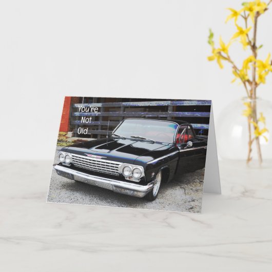 Old Classic Car Black  Impala Fun Verjaardag Kaart (Gele Bloem)