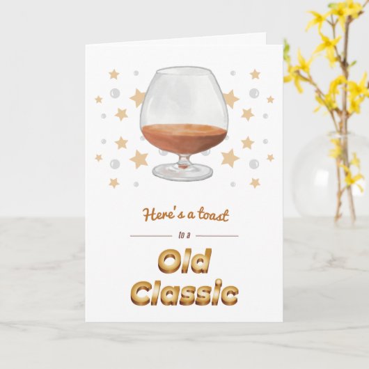 "Old Classic" Punny Brandy Snifter Verjaardag Kaar Kaart (Gele Bloem)