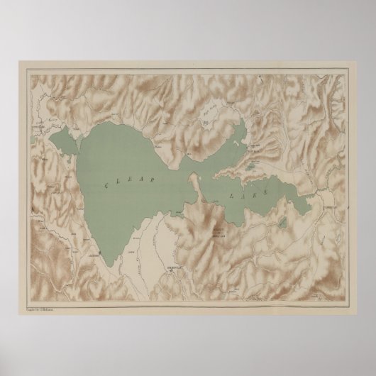 Old Clear Lake California Map (1887)  Bass Poster (Voorkant)
