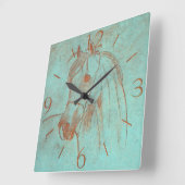 Old Copper Engraved Horse Vierkante Klok (Hoek)