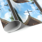 Old Country Church Blue en Brown Kerstmis Cadeaupapier (Rol Hoek)