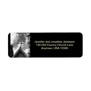 Old Country Church Return Address, Black White Etiket