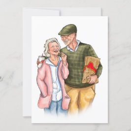 Old Couple full color originele kunst Jubileum Feestdagenkaart