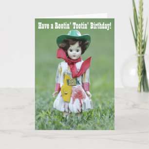 Old Cowgirl Doll YEE HAW Rootin' Tootin' Verjaarda Kaart