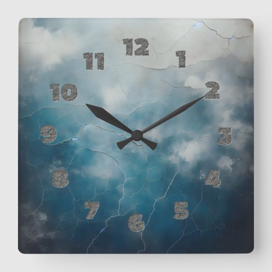 old cracked blue wall vierkante klok (Voorkant)