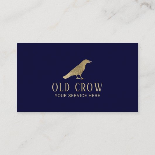 Old Crow Gold Bird Logo Elegant Navy Blue Visitekaartje (Voorkant)