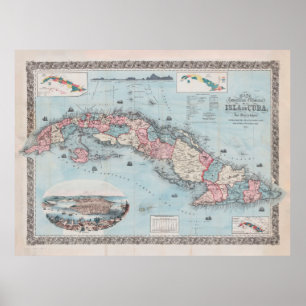 Old Cuba Map (1868)  Cuban Island Atlas Poster