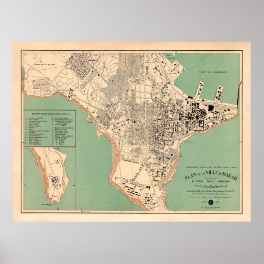Old Dakar Senegal Map (1925) Poster (Voorkant)