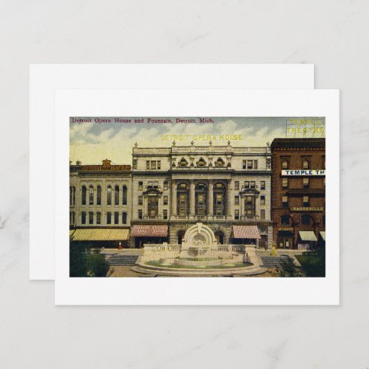Old Detroit Opera House en Fountain, Detroit, MI Briefkaart (Voorkant / Achterkant)