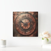 old dirty copper round object vierkante klok (Huis)