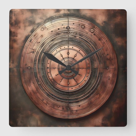 old dirty copper round object vierkante klok (Voorkant)