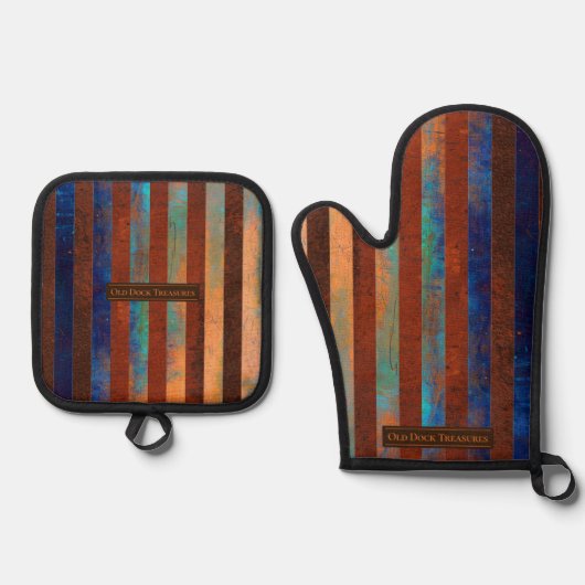 Old Dock Treasures Pot Holder / Metal Ovenwant & Pannenlap Set (Voorkant)