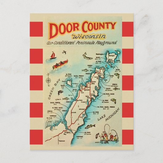 Old Door County Map Postcard Briefkaart (Voorkant)