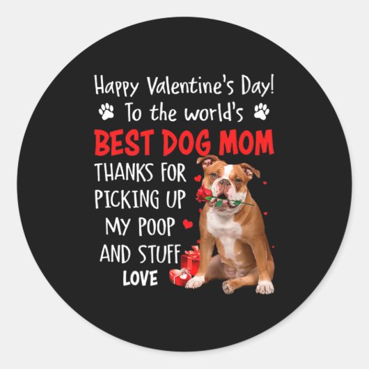 Old English Bulldog Dog Mom Valentines Day Fu  Ronde Sticker (Voorkant)