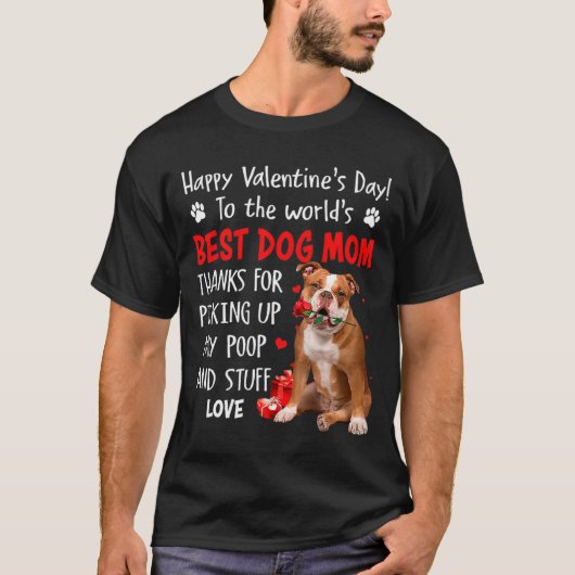 Old English Bulldog Dog Mom Valentines Day Fu  T-shirt (Voorkant)