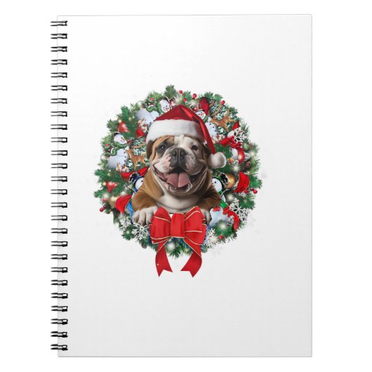 Old English Bulldog Kerstkrans Decoratie Xm Notitieboek (Voorkant)