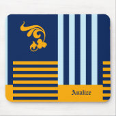 Old English Navy Blue and Orange Stripes With Name Muismat (Voorkant)