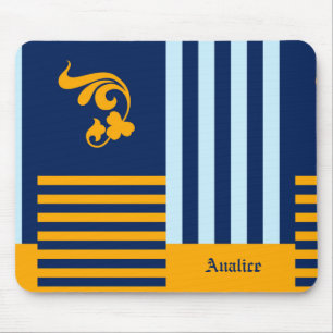 Old English Navy Blue and Orange Stripes With Name Muismat