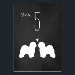 Old English Sheedog Silhouettes Huwelijksreceptie Kaart<br><div class="desc">Old English Sheepdog bruid en bruidegom silhouetten met hart. Een krijtbord stijl bruiloft receptie tafel kaart voor Sheepie liefhebbers. Elke kaart moet afzonderlijk worden genummerd en aan het winkelwagentje worden toegevoegd. Bezoek Jenn's Doodle World voor nog meer hondenras tafelkaarten en producten voor huwelijksplanning.</div>