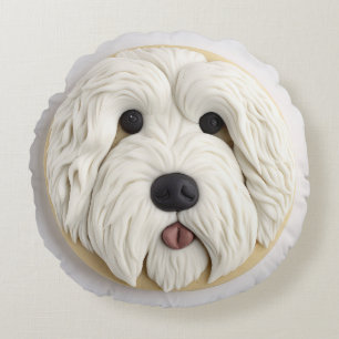Old English Sheepdog 3D Geïnspireerd Rond Kussen