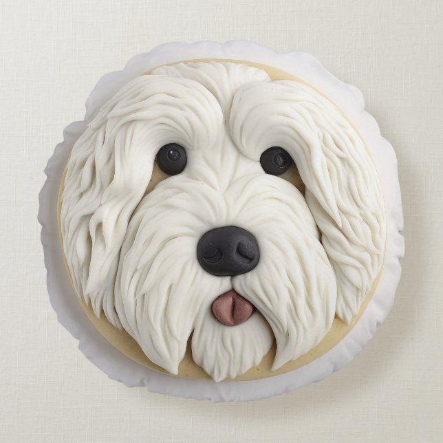 Old English Sheepdog 3D Geïnspireerd Rond Kussen (Voorkant)