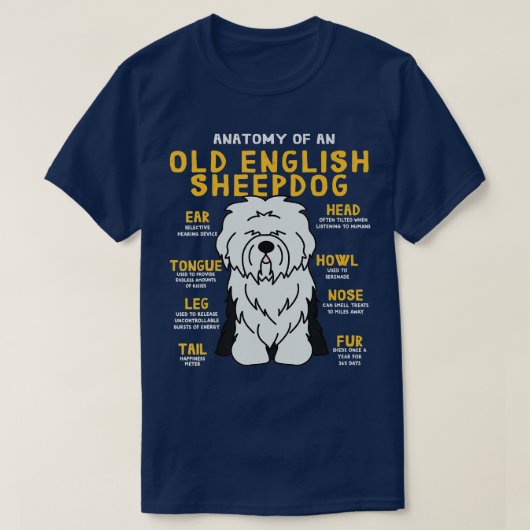 Old English Sheepdog Anatomy Funny Dad T-shirt (Design voorkant)