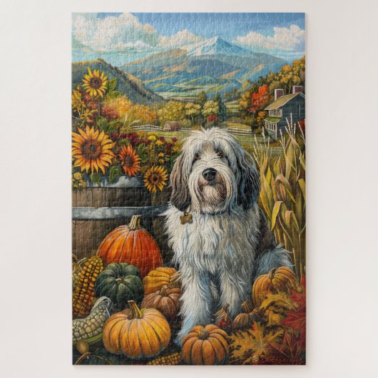 Old English Sheepdog Autumn Harvest Thanksgiving Legpuzzel (Verticaal)