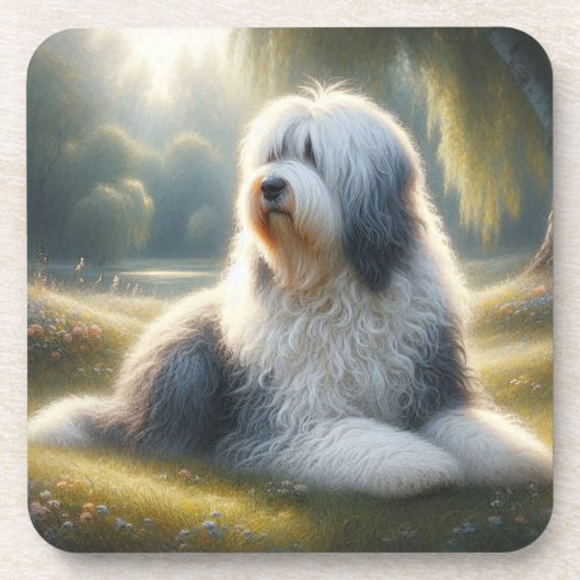 Old English Sheepdog Bier Onderzetter (Voorkant)