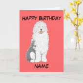 Old English Sheepdog Birthday Cards, tekst toevoeg Kaart (Gele Bloem)