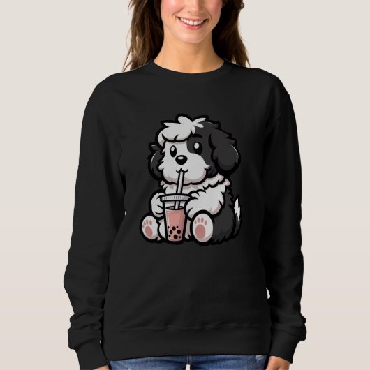 Old English Sheepdog Bubble Tea Dog Funny Boba Trui (Voorkant)