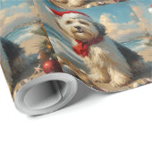 Old English Sheepdog Christmas  Beach Cadeaupapier (Rol Hoek)