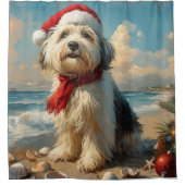 Old English Sheepdog Christmas Beach Douchegordijn (Voorkant)
