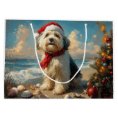 Old English Sheepdog Christmas  Beach Groot Cadeauzakje (Achterkant)