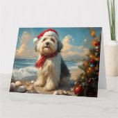 Old English Sheepdog Christmas  Beach Kaart (Voorkant)