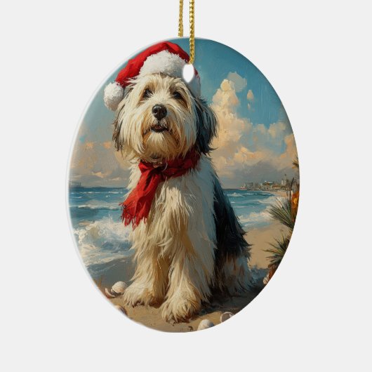 Old English Sheepdog Christmas  Beach Keramisch Ornament (Rechts)