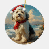 Old English Sheepdog Christmas  Beach Keramisch Ornament (Voorkant)