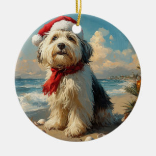 Old English Sheepdog Christmas  Beach Keramisch Ornament