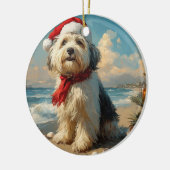 Old English Sheepdog Christmas  Beach Keramisch Ornament (Links)